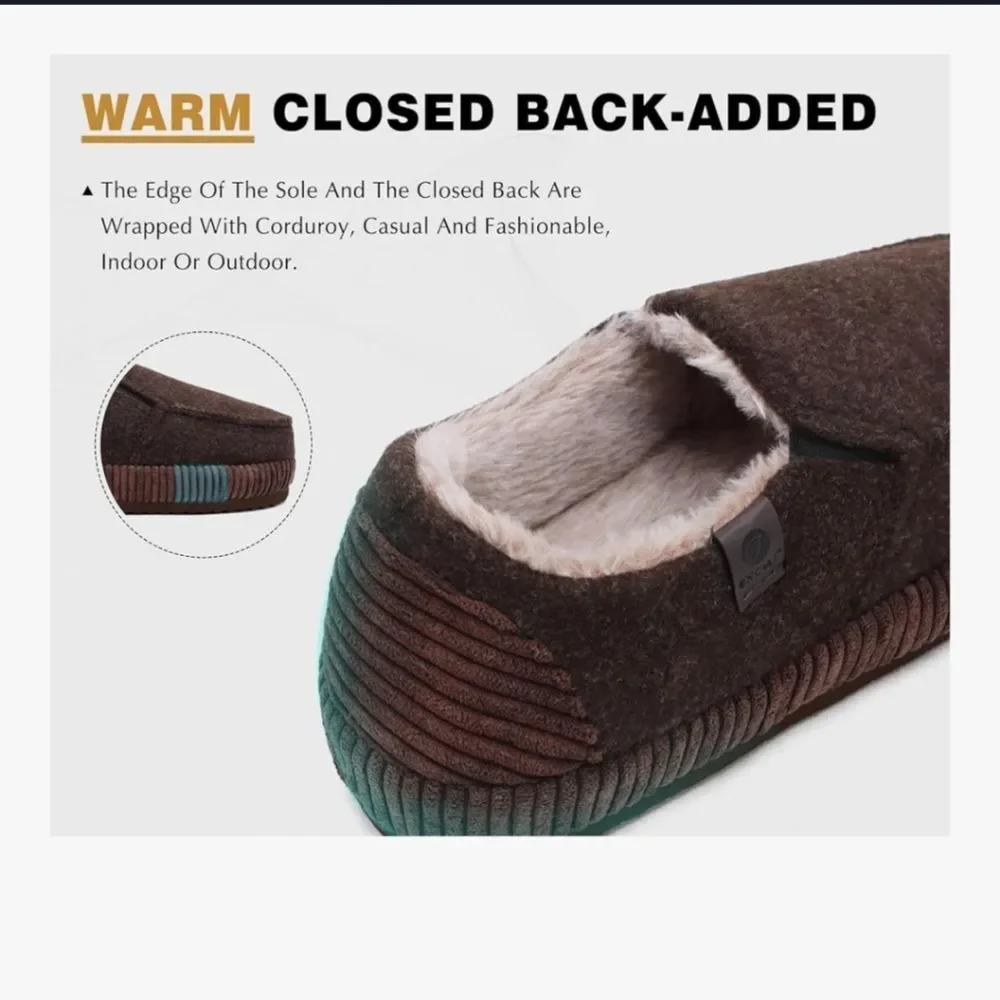 ONCAI Mens Clog Slippers with Arch Support Stripe Faux Fur - NWOB